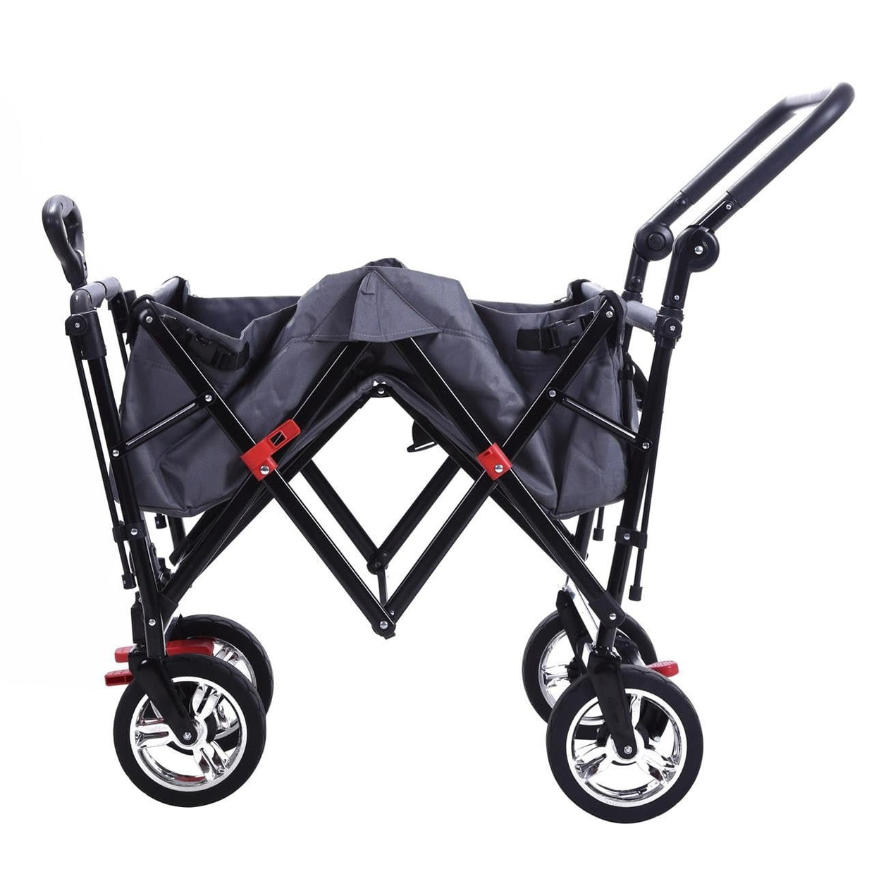 Folding Kids Wagon with Canopy Push Pull Cart Brake Safety Outdoor Transport - Kwikley