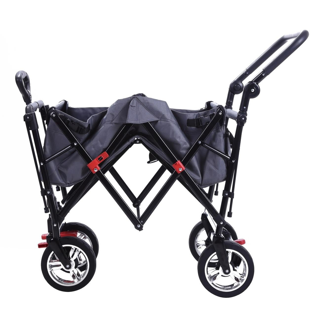 Folding Kids Wagon with Canopy Push Pull Cart Brake Safety Outdoor Transport - Kwikley