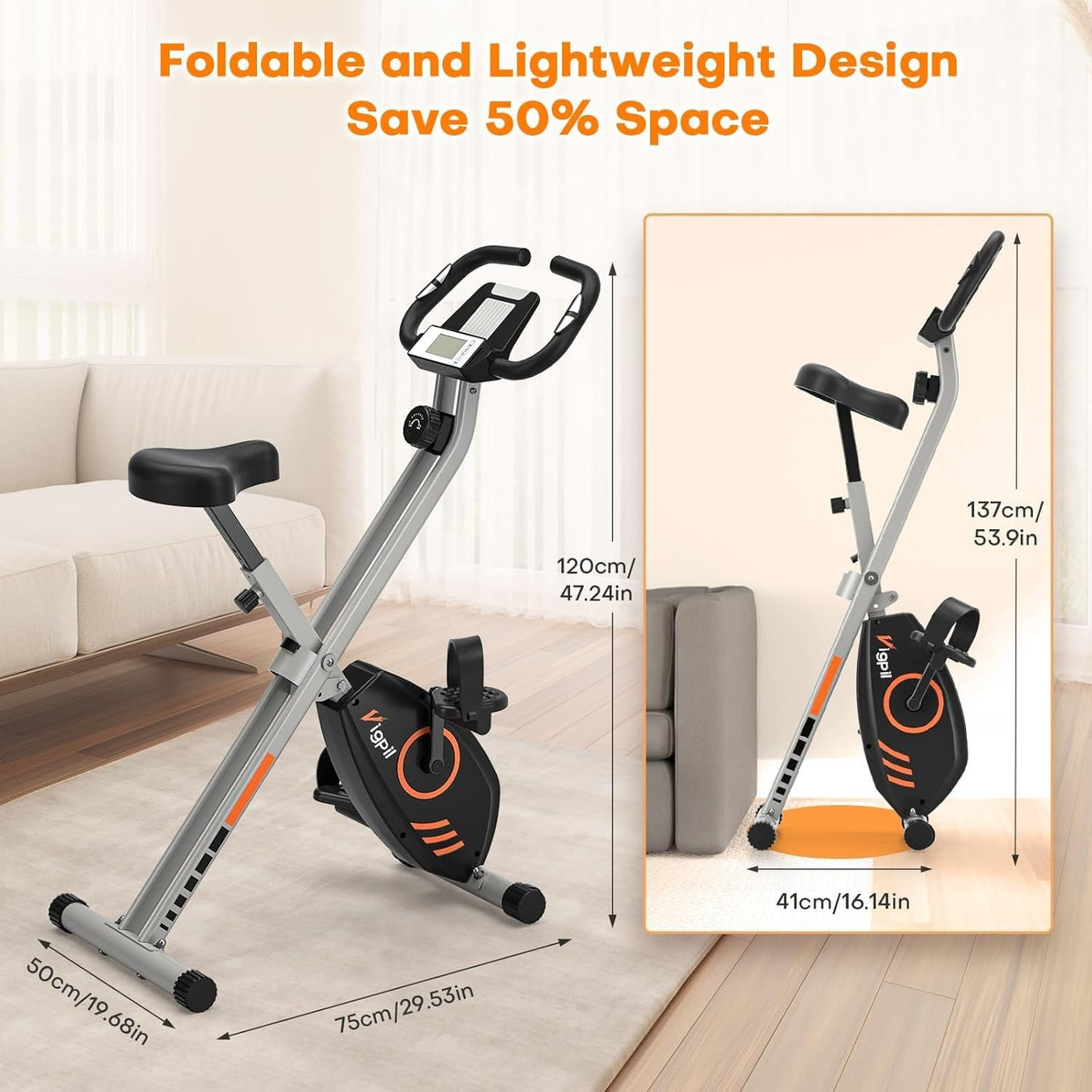 Folding Magnetic Exercise Bike w/ LCD Display, 8 - Level Resistance Device Holder - Kwikley