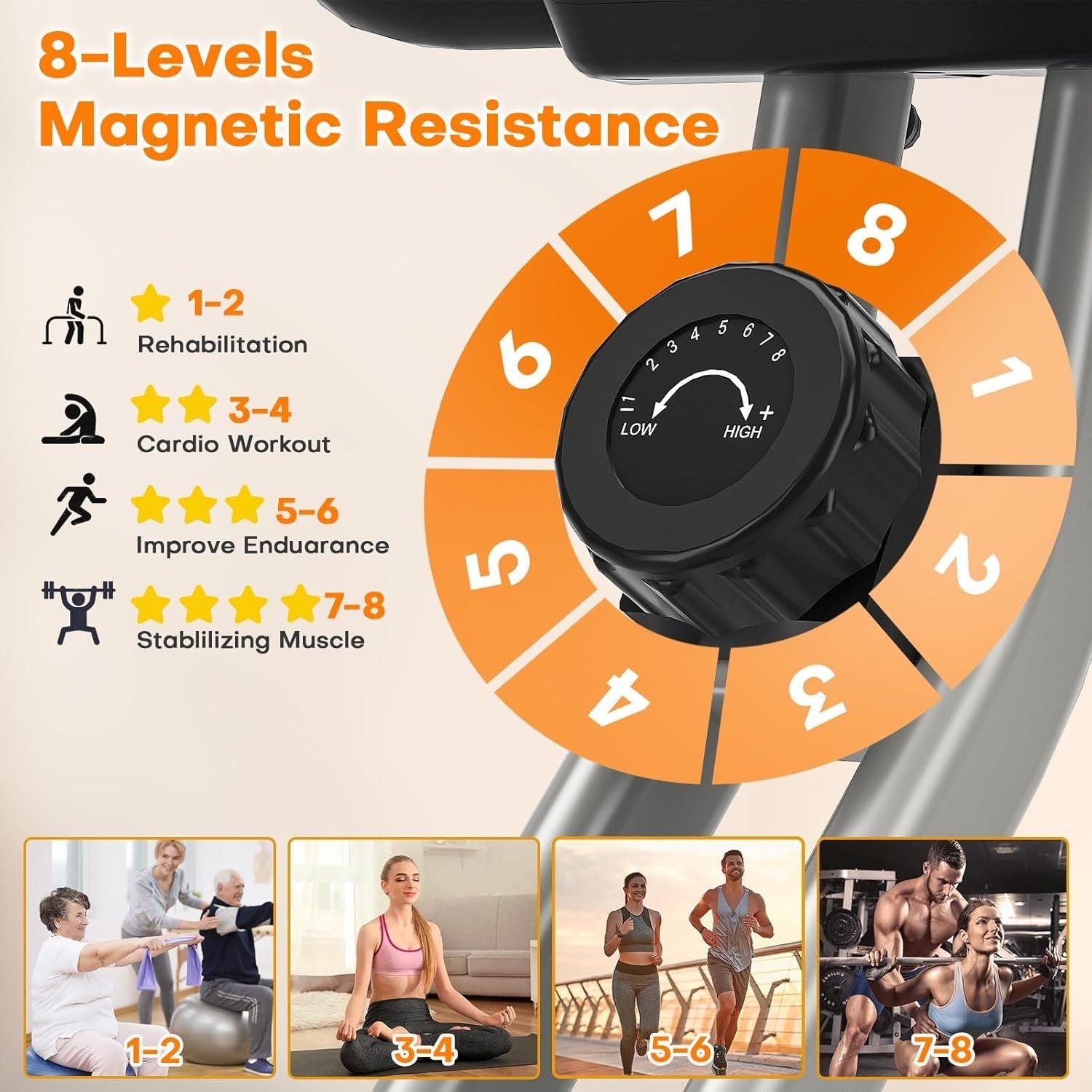 Folding Magnetic Exercise Bike w/ LCD Display, 8 - Level Resistance Device Holder - Kwikley
