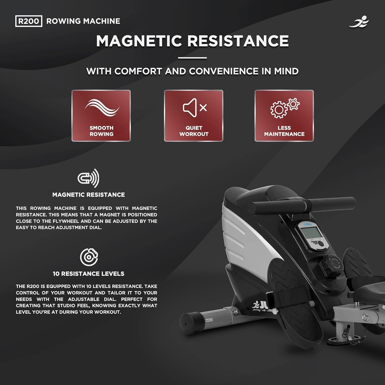 Folding Magnetic Rowing Machine 10 - Level Quiet Rower LCD Display Home 100KG - Kwikley