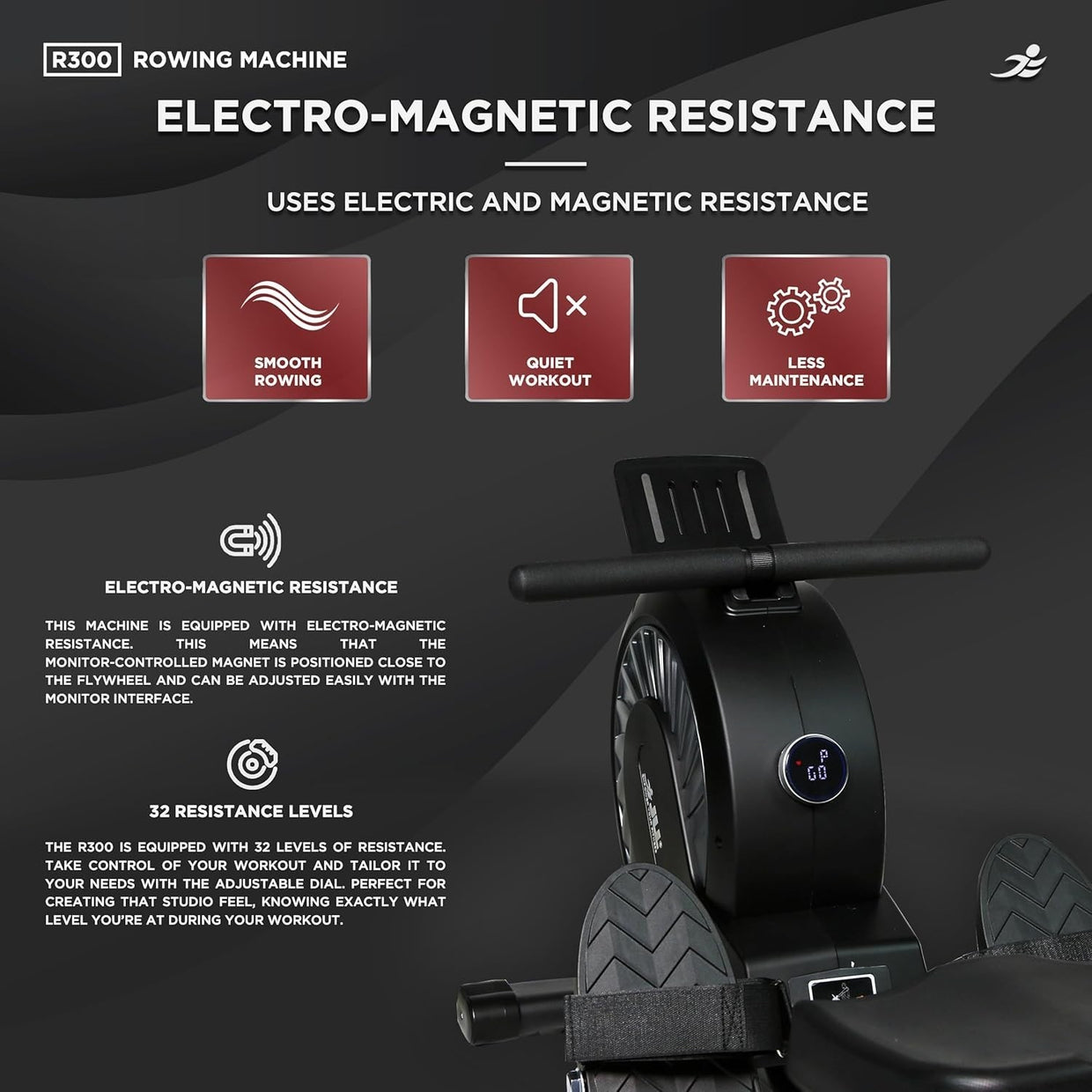 Folding Magnetic Rowing Machine 32 - Level Quiet Rower LCD Pulse Monitor 100KG - Kwikley