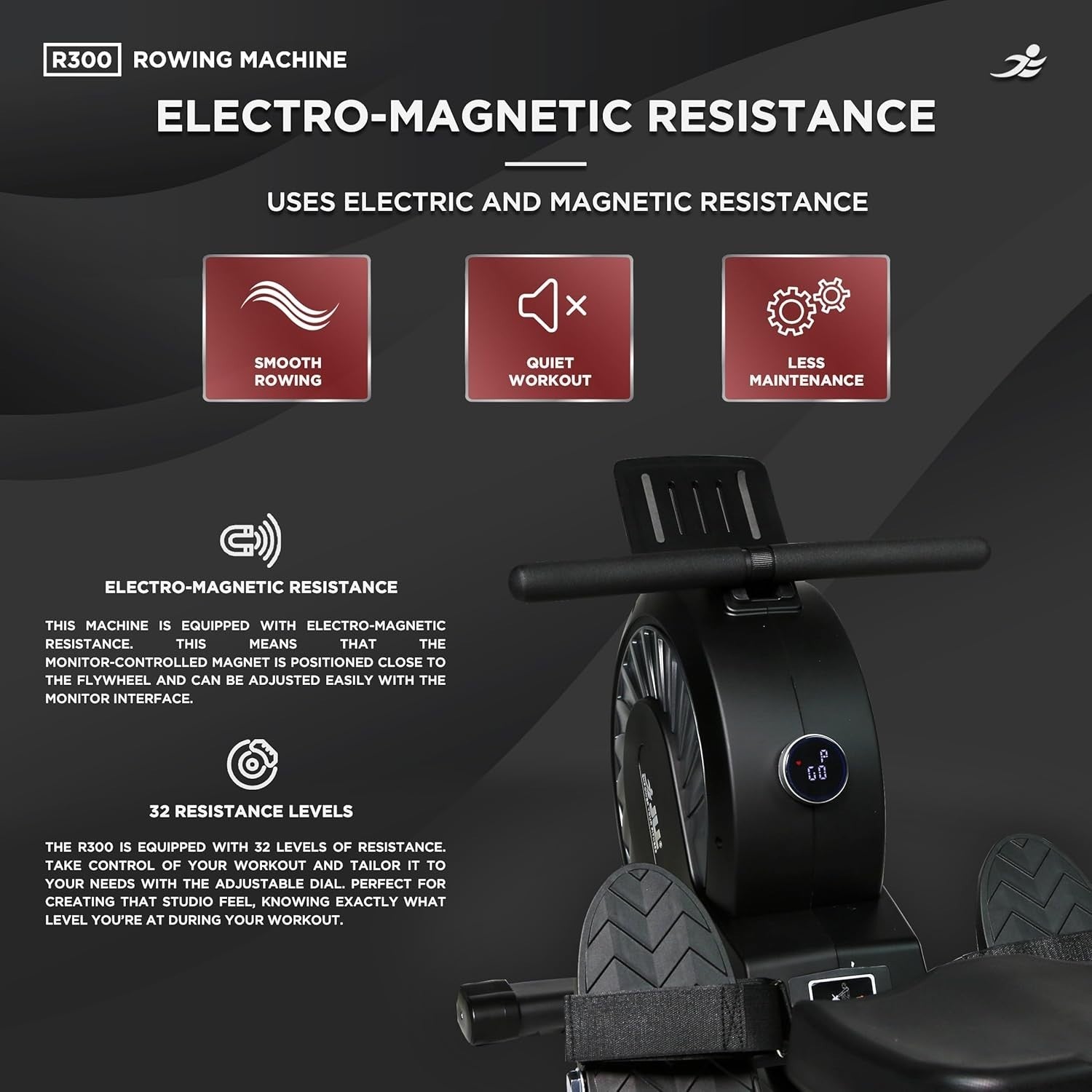Folding Magnetic Rowing Machine 32 - Level Quiet Rower LCD Pulse Monitor 100KG - Kwikley