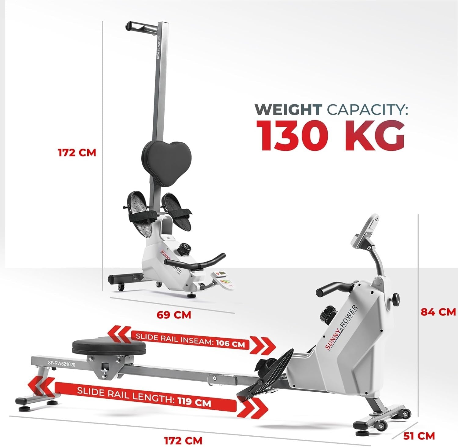 Folding Magnetic Rowing Machine Quiet 8 - Level Rower LCD App Holder 130KG - Kwikley