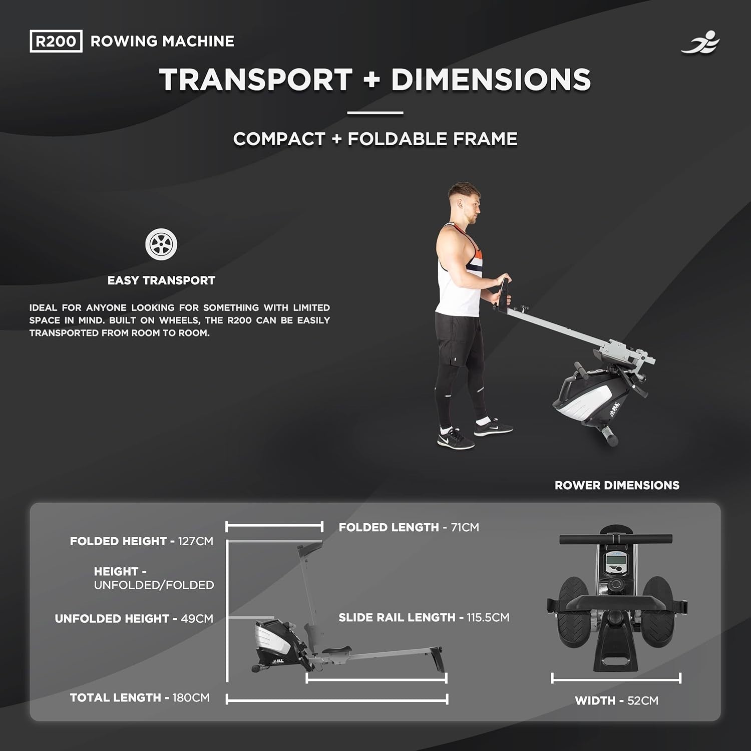 Folding Magnetic Rowing Machine Quiet Belt Drive 10 - Level Resistance LCD 100KG - Kwikley