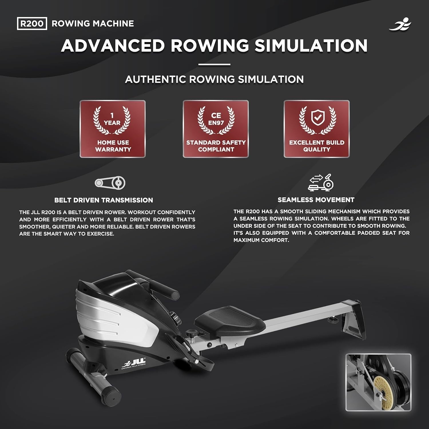 Folding Magnetic Rowing Machine Quiet Belt Drive 10 - Level Resistance LCD 100KG - Kwikley