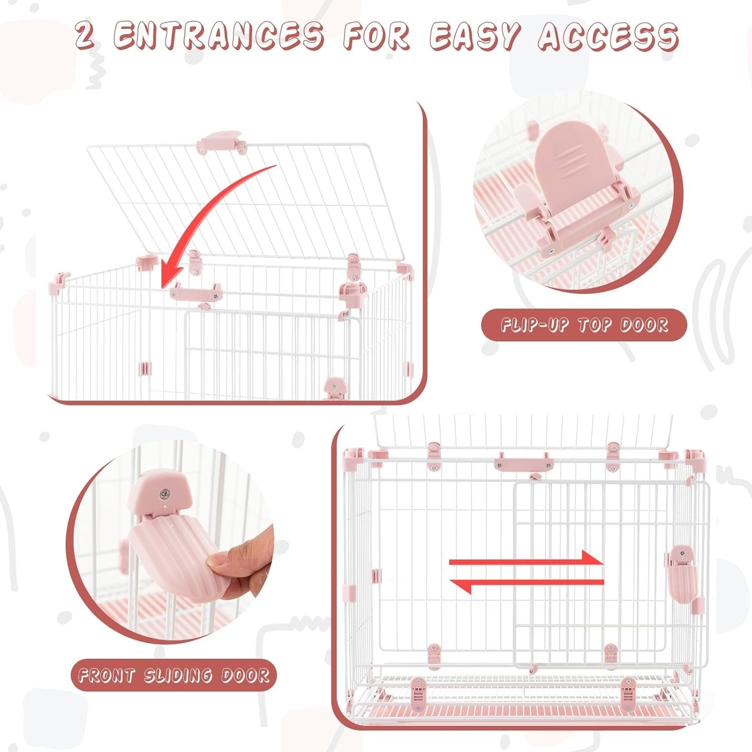 Folding Metal Dog Crate with Wheels & Double Lock Doors Indoor Pet Kennel 41x56c - Kwikley