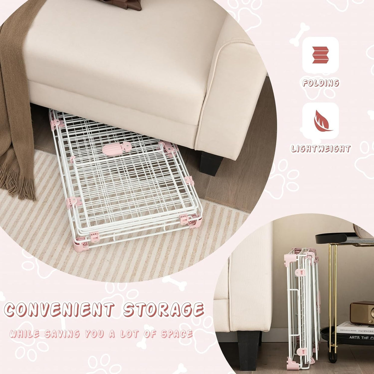 Folding Metal Dog Crate with Wheels & Double Lock Doors Indoor Pet Kennel 41x56c - Kwikley