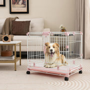 Folding Metal Dog Crate with Wheels & Double Lock Doors Indoor Pet Kennel 41x56c - Kwikley