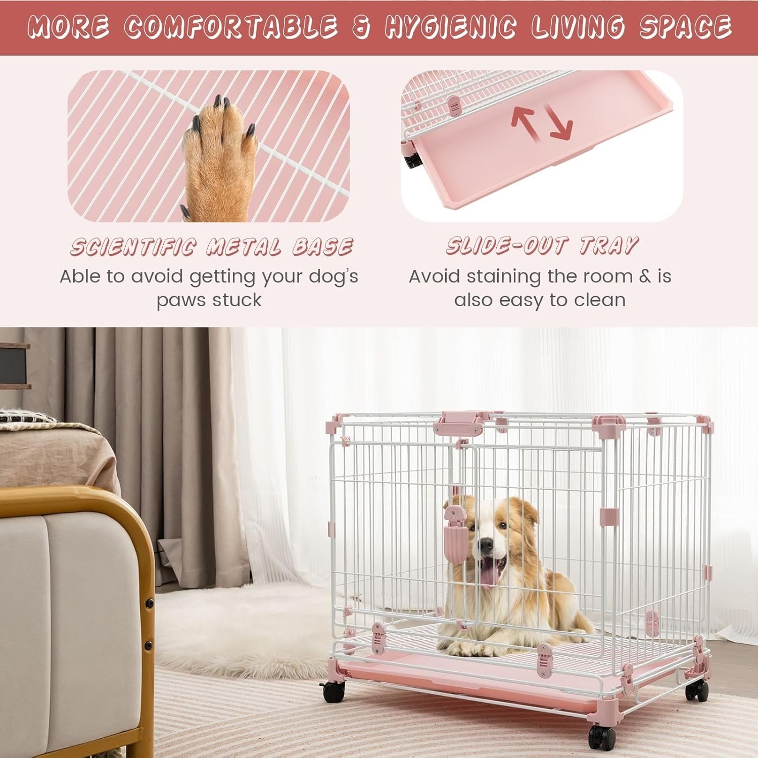 Folding Metal Dog Crate with Wheels & Double Lock Doors Indoor Pet Kennel 41x56c - Kwikley
