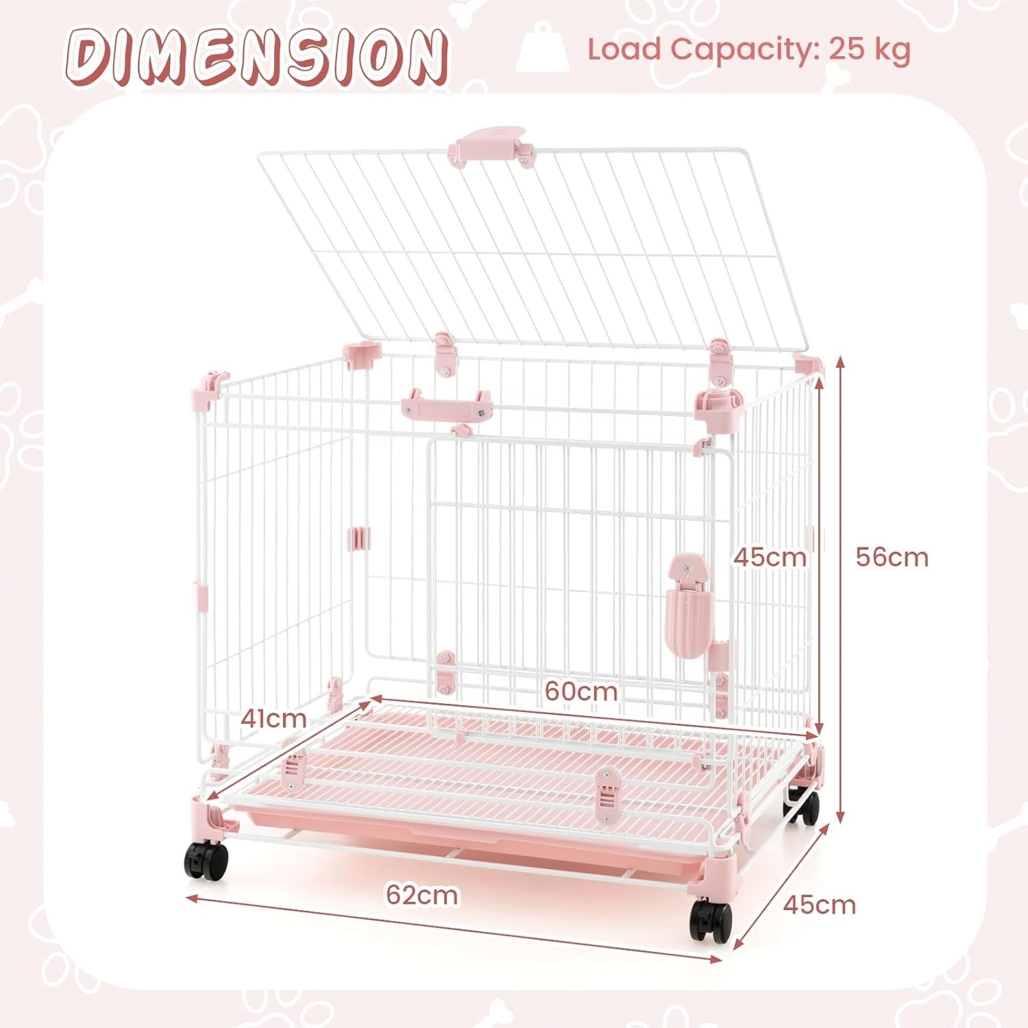 Folding Metal Dog Crate with Wheels & Double Lock Doors Indoor Pet Kennel 41x56c - Kwikley