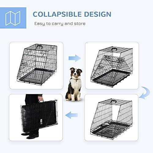 Folding Metal Dog Travel Cage with Tray & Handle – Compact Portable Crate - Kwikley