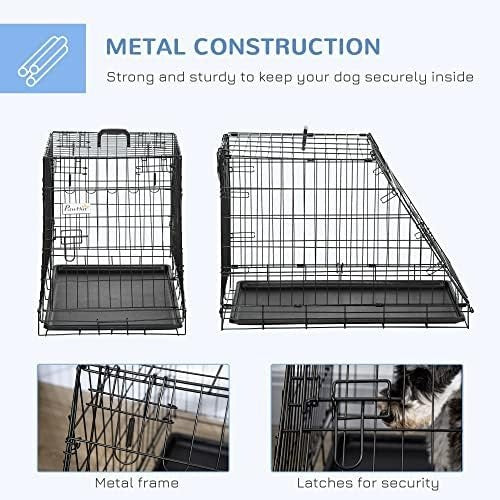Folding Metal Dog Travel Cage with Tray & Handle – Compact Portable Crate - Kwikley