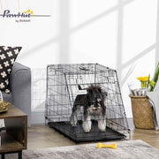 Folding Metal Dog Travel Cage with Tray & Handle – Compact Portable Crate - Kwikley