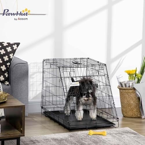 Folding Metal Dog Travel Cage with Tray & Handle – Compact Portable Crate - Kwikley