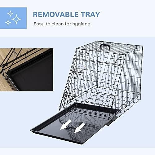 Folding Metal Dog Travel Cage with Tray & Handle – Compact Portable Crate - Kwikley