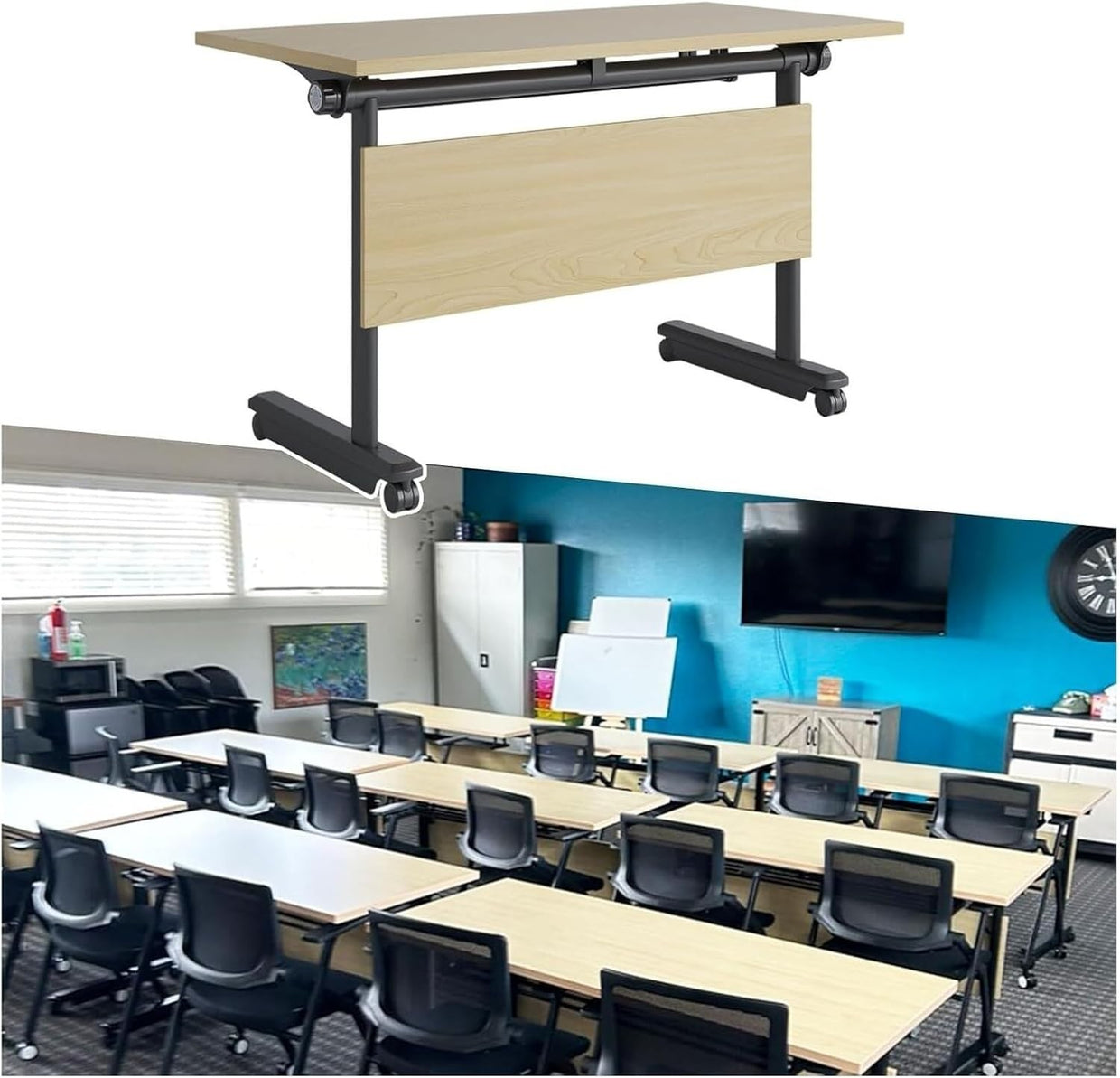 Folding Modular Training Desk – Mobile Conference Table with Wheels 55" - Kwikley