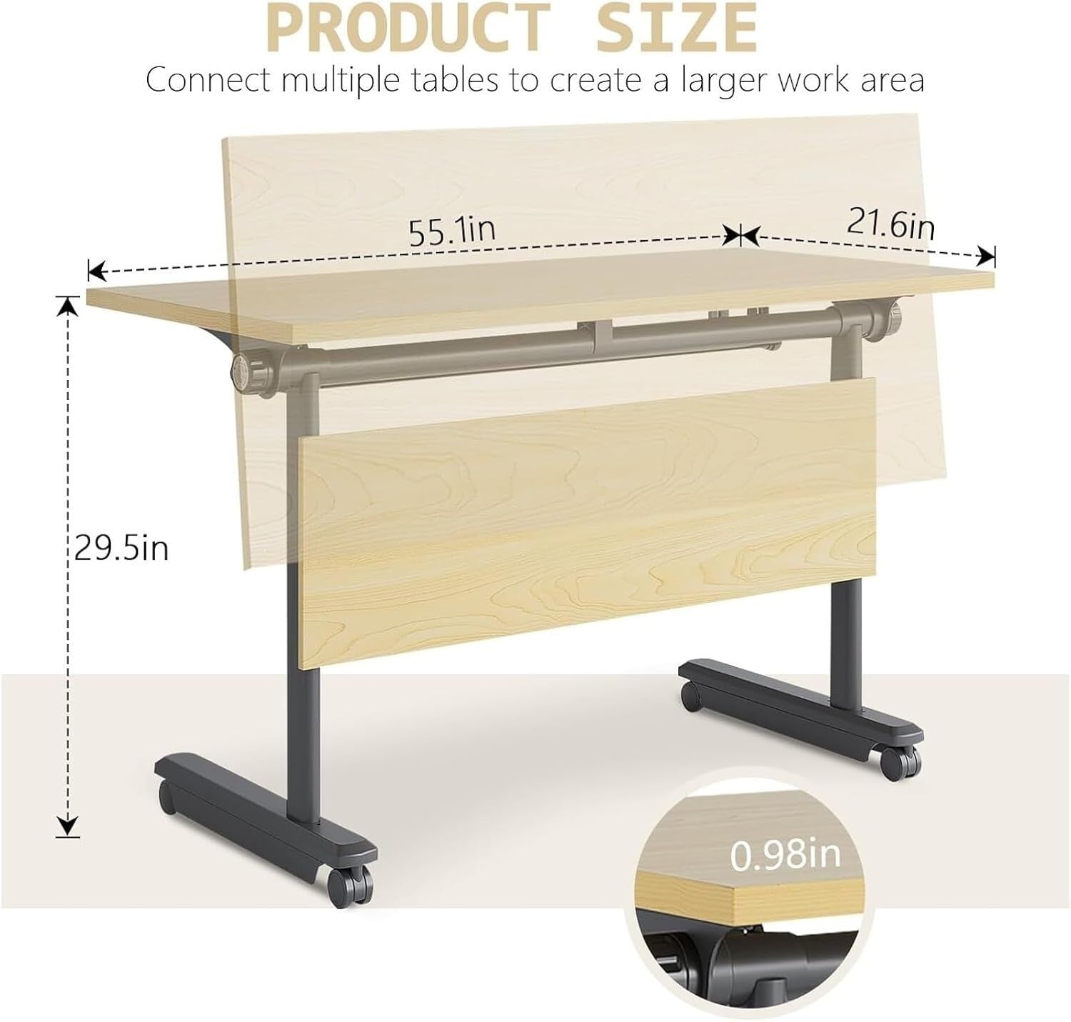 Folding Modular Training Desk – Mobile Conference Table with Wheels 55" - Kwikley