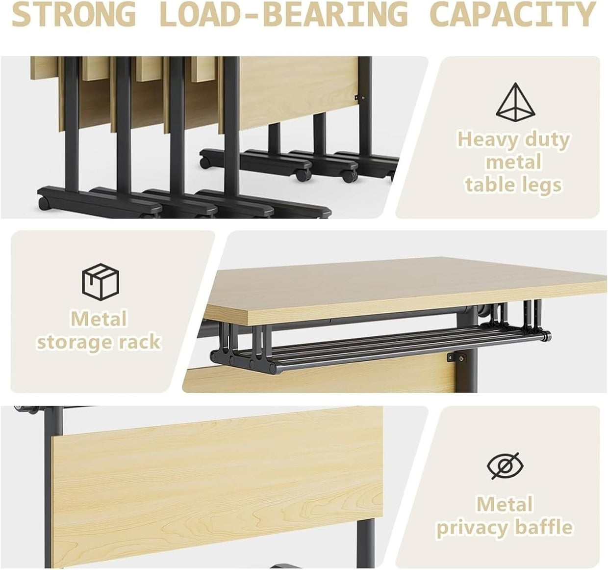 Folding Modular Training Desk – Mobile Conference Table with Wheels 55" - Kwikley