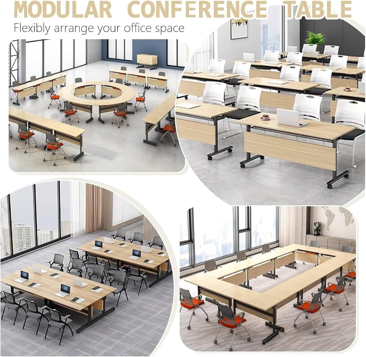 Folding Modular Training Desk – Mobile Conference Table with Wheels 55" - Kwikley