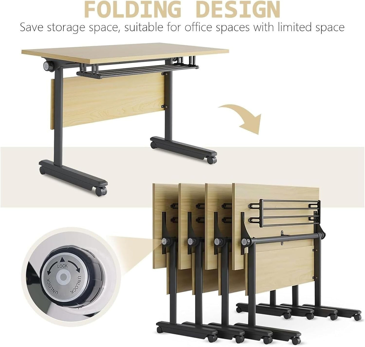 Folding Modular Training Desk – Mobile Conference Table with Wheels 55" - Kwikley