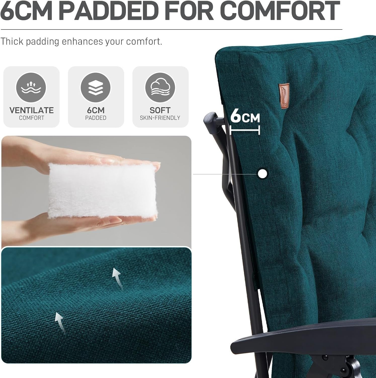 Folding Padded Camping Chair Recliner High Back 150kg Heavy Duty Seat - Kwikley