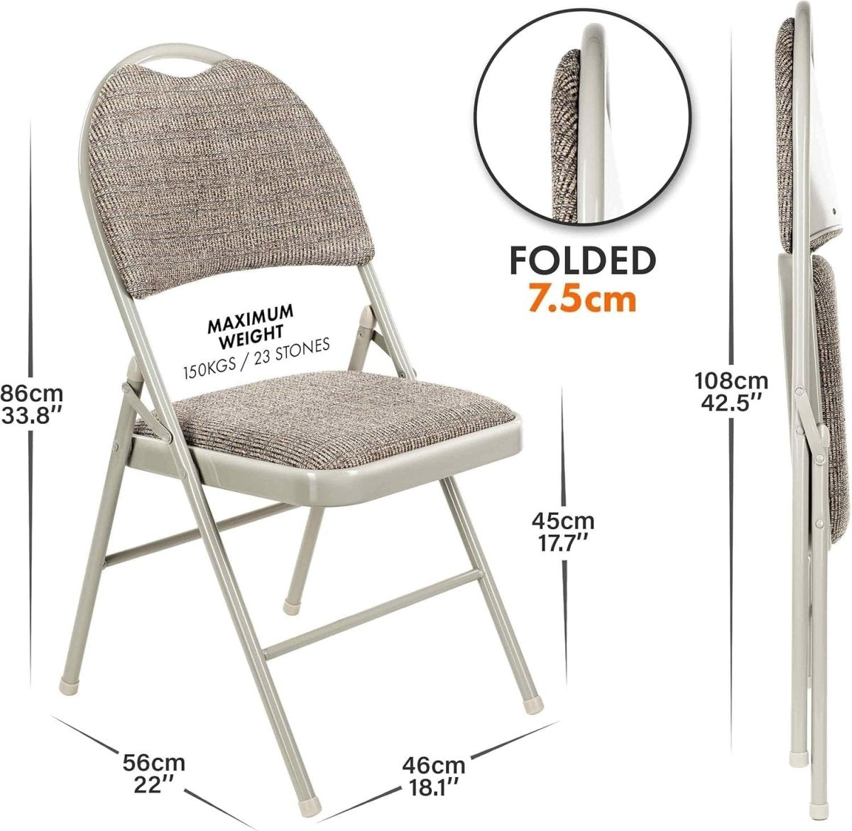 Folding Padded Chair Metal Frame Heavy Duty Foldable Indoor Outdoor Seat - Kwikley