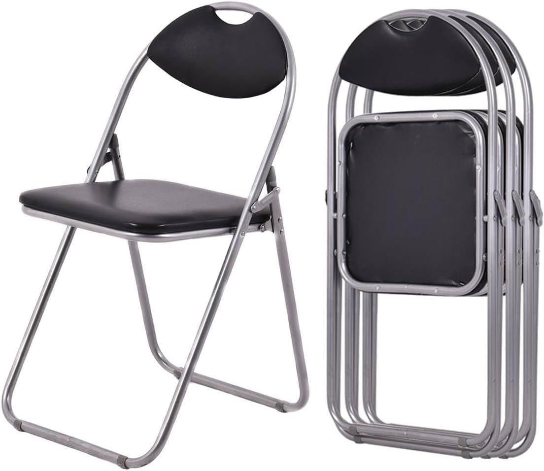 Folding Padded Chairs Set of 4 Metal Frame Conference Dining Desk Seats - Kwikley