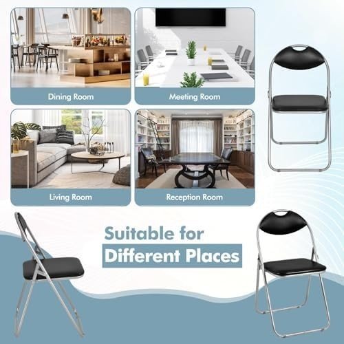 Folding Padded Chairs Set of 4 Metal Frame Conference Dining Desk Seats - Kwikley