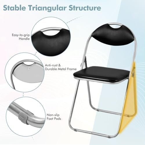 Folding Padded Chairs Set of 4 Metal Frame Conference Dining Desk Seats - Kwikley