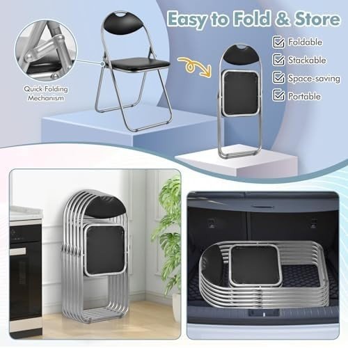 Folding Padded Chairs Set of 4 Metal Frame Conference Dining Desk Seats - Kwikley
