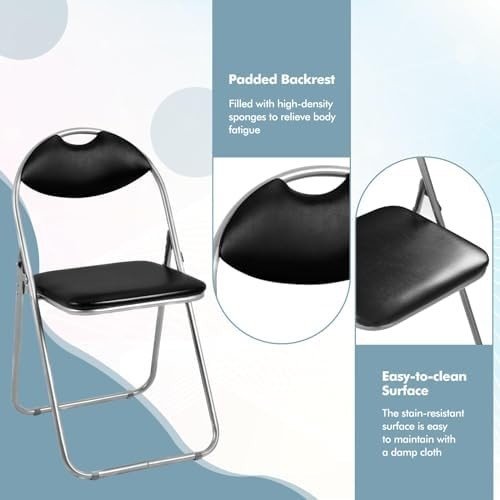 Folding Padded Chairs Set of 4 Metal Frame Conference Dining Desk Seats - Kwikley
