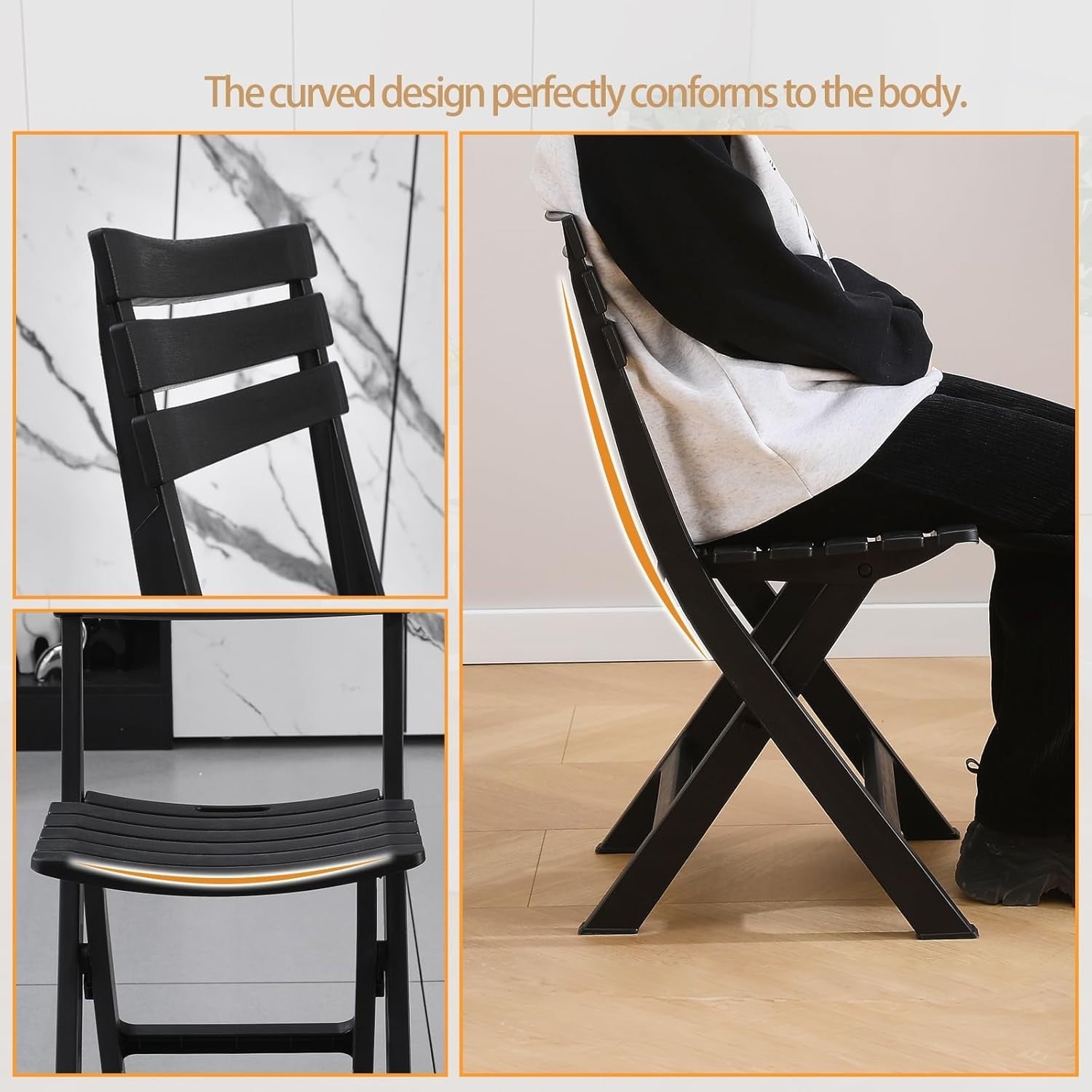 Folding Plastic Chairs Set of 4 Stackable Waterproof Indoor Outdoor Black - Kwikley