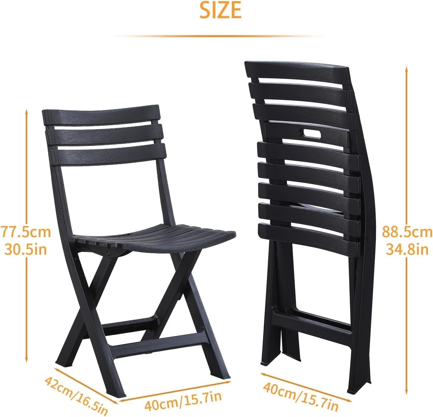 Folding Plastic Chairs Set of 4 Stackable Waterproof Indoor Outdoor Black - Kwikley