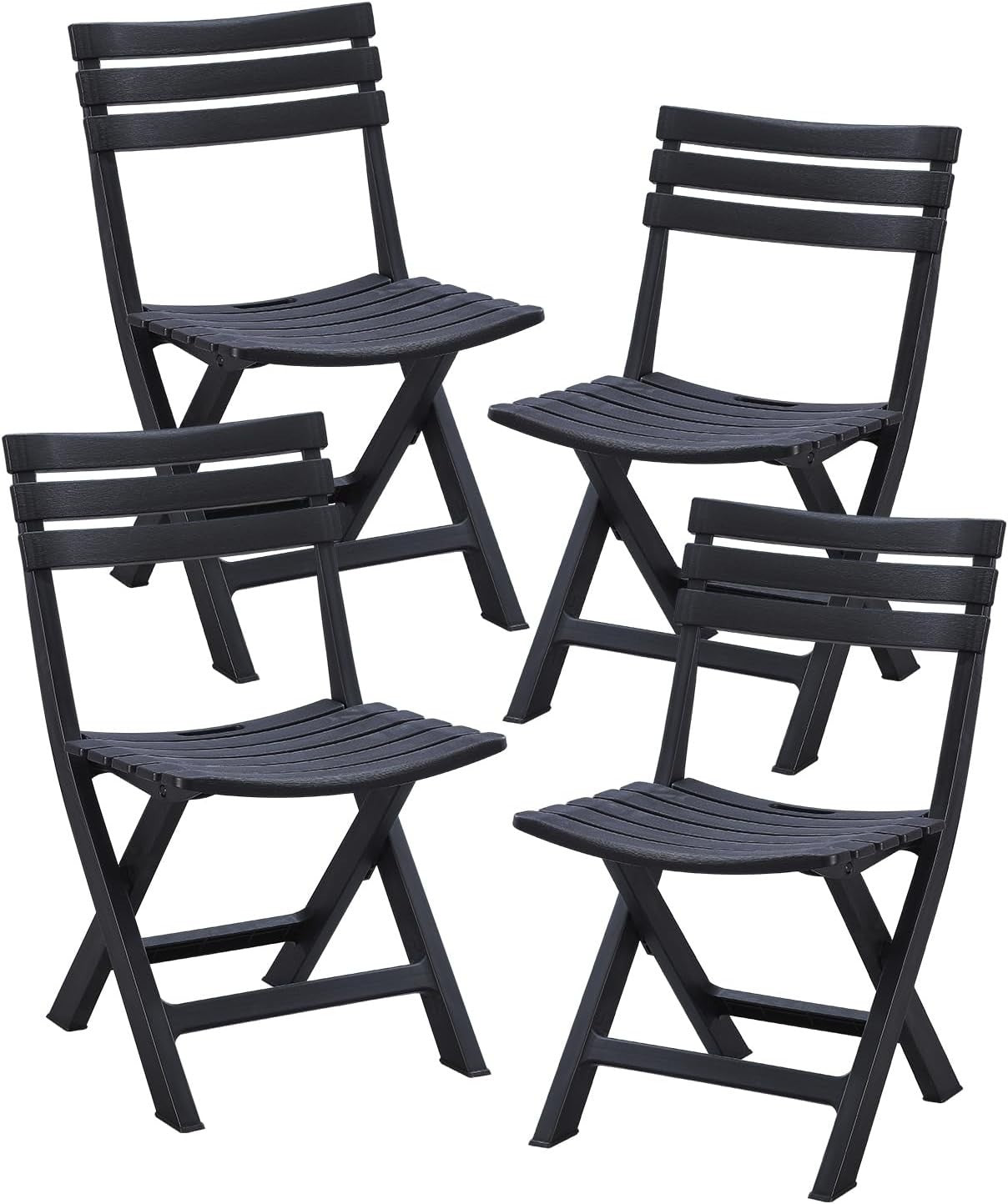 Folding Plastic Chairs Set of 4 Stackable Waterproof Indoor Outdoor Black - Kwikley