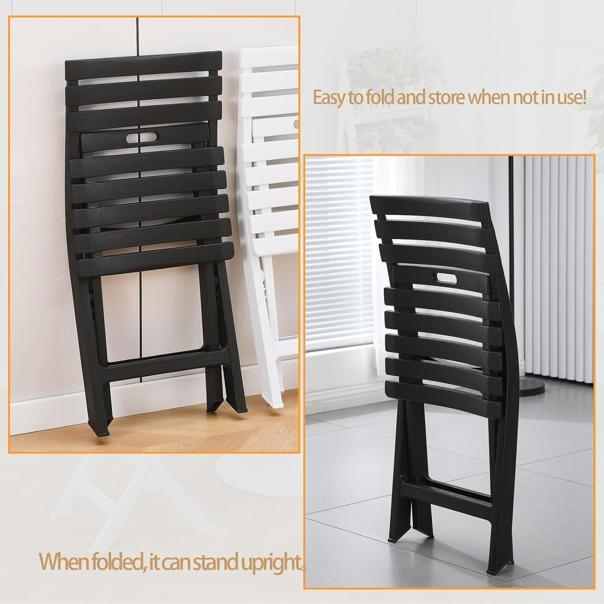 Folding Plastic Chairs Set of 4 Stackable Waterproof Indoor Outdoor Black - Kwikley