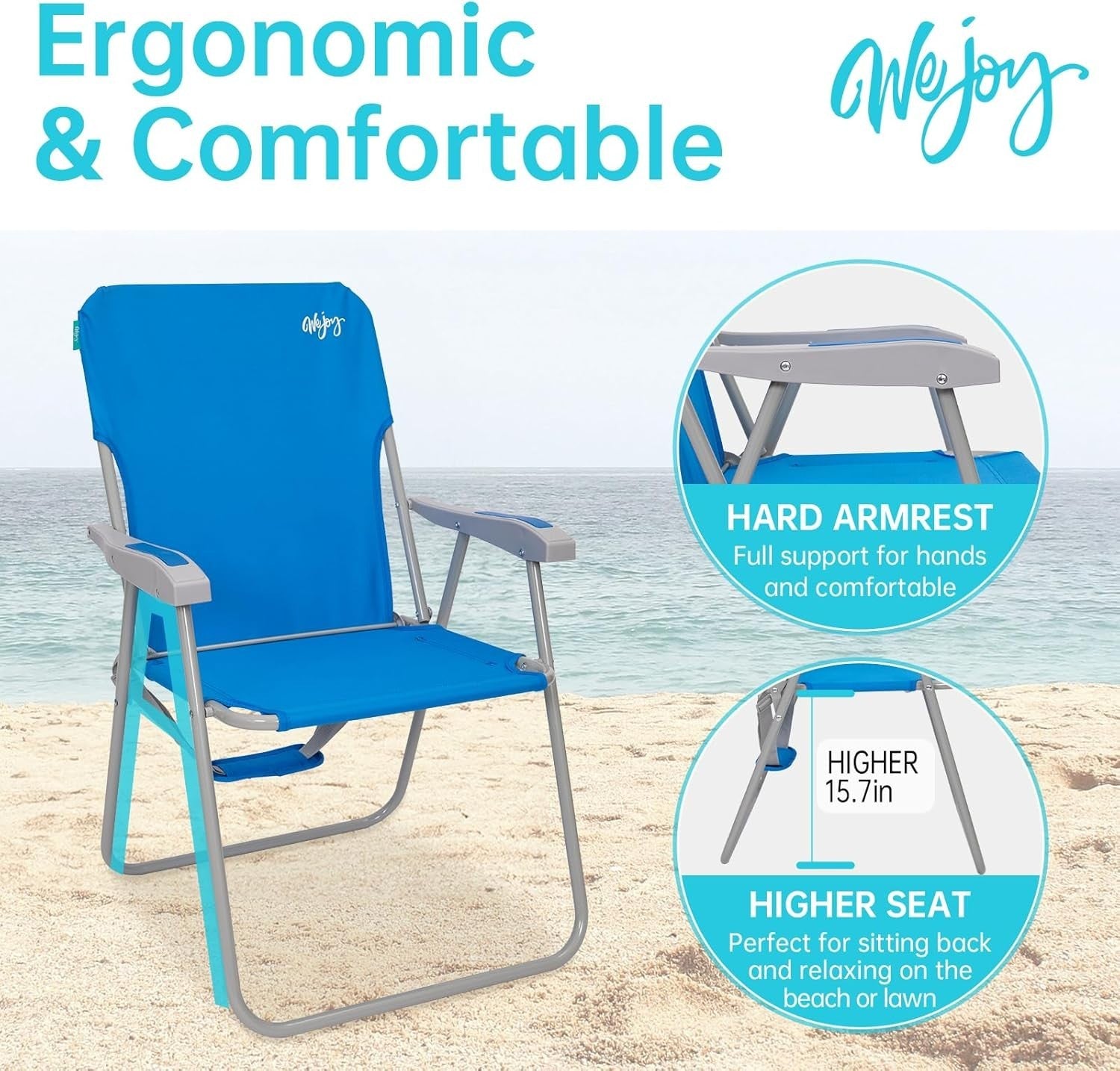 Folding Portable Beach Chairs High Back Camping Garden Chair 2 - Pack Blue - Kwikley
