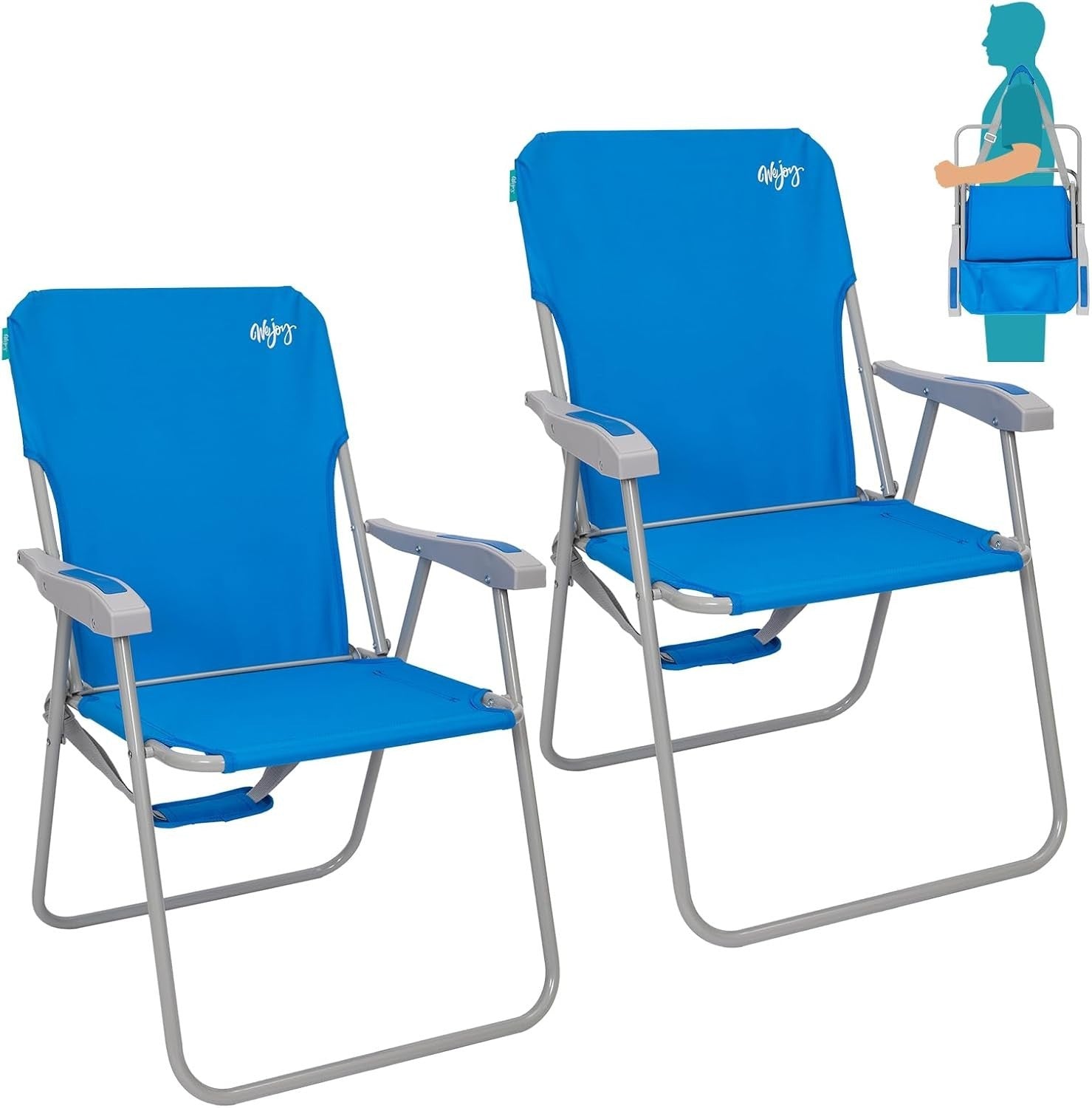 Folding Portable Beach Chairs High Back Camping Garden Chair 2 - Pack Blue - Kwikley
