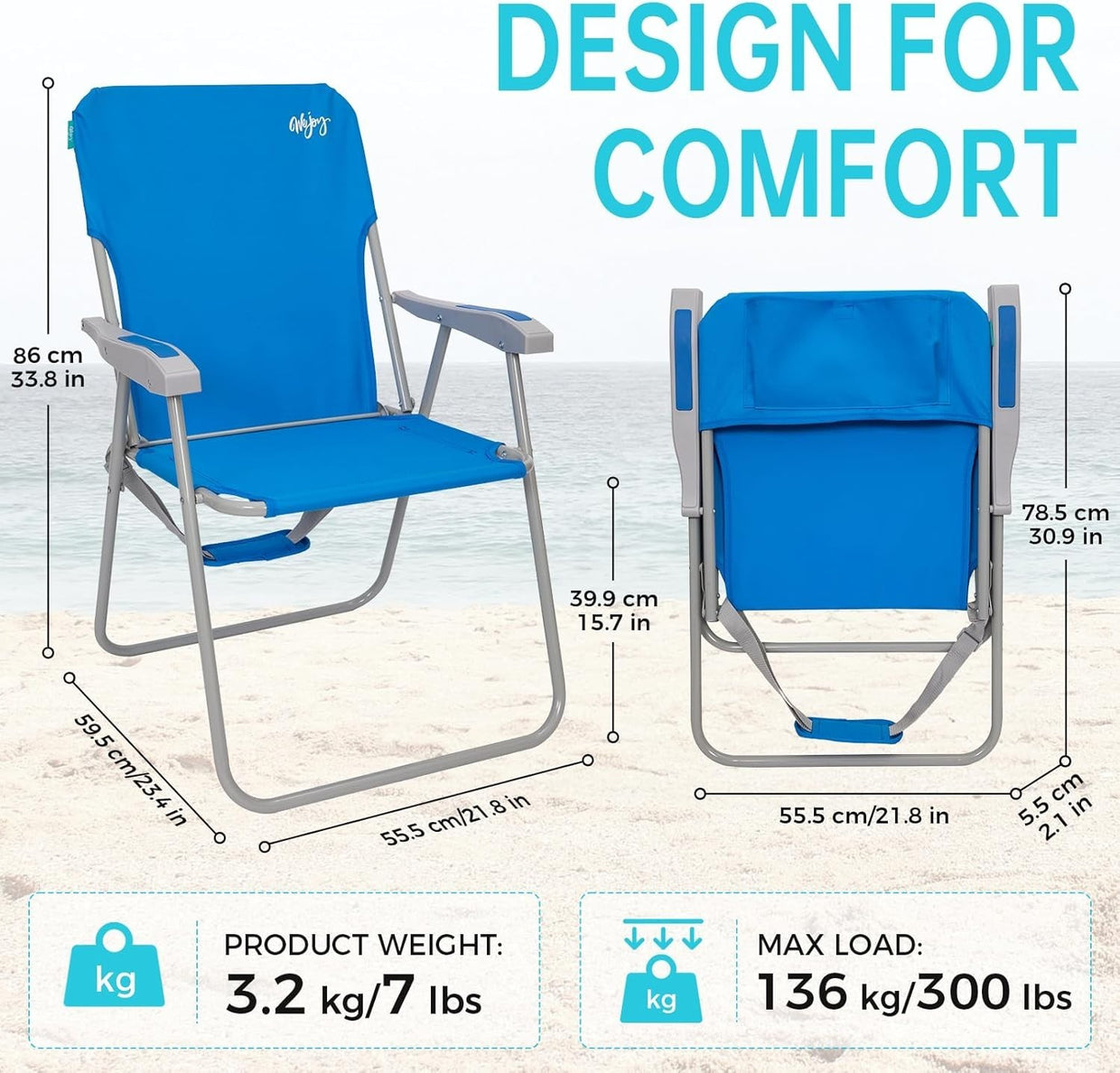 Folding Portable Beach Chairs High Back Camping Garden Chair 2 - Pack Blue - Kwikley