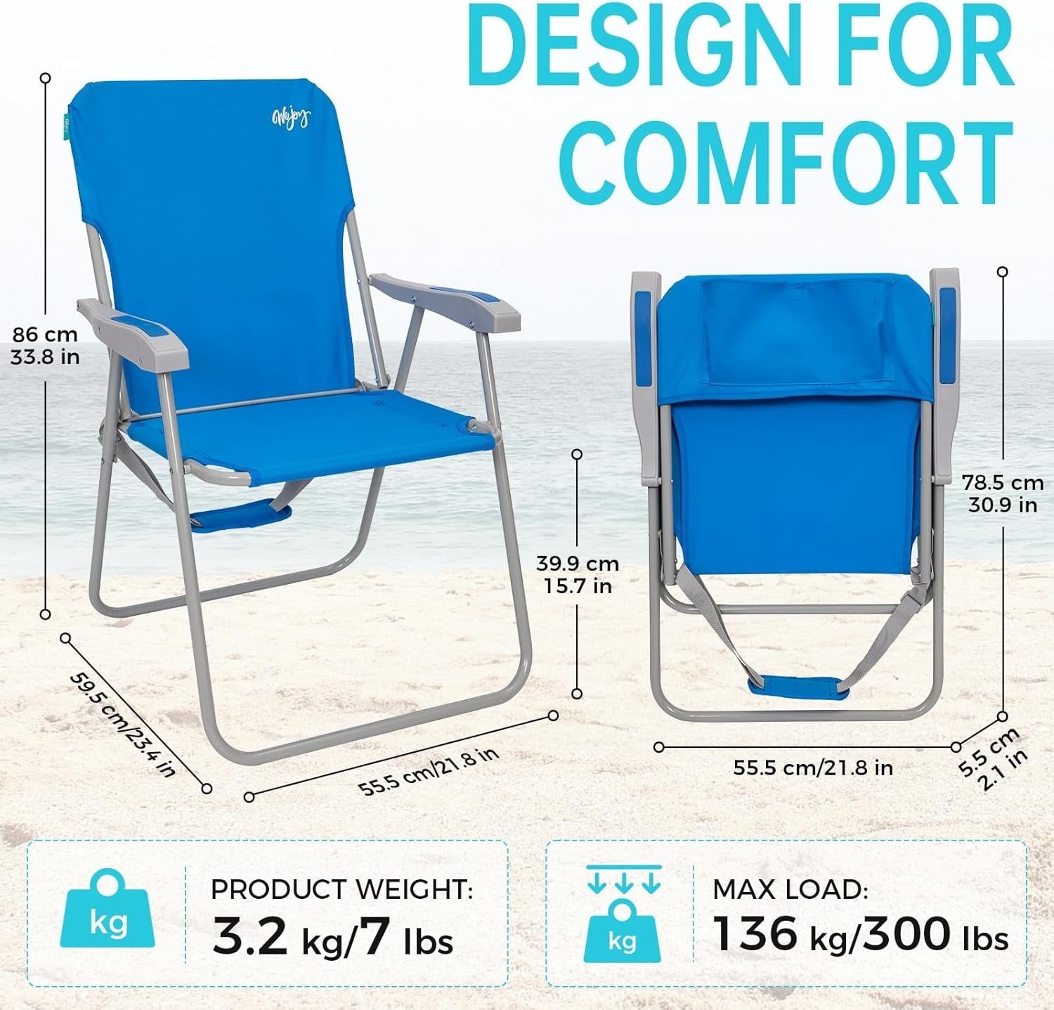 Folding Portable Beach Chairs High Back Camping Garden Chair 2 - Pack Blue - Kwikley