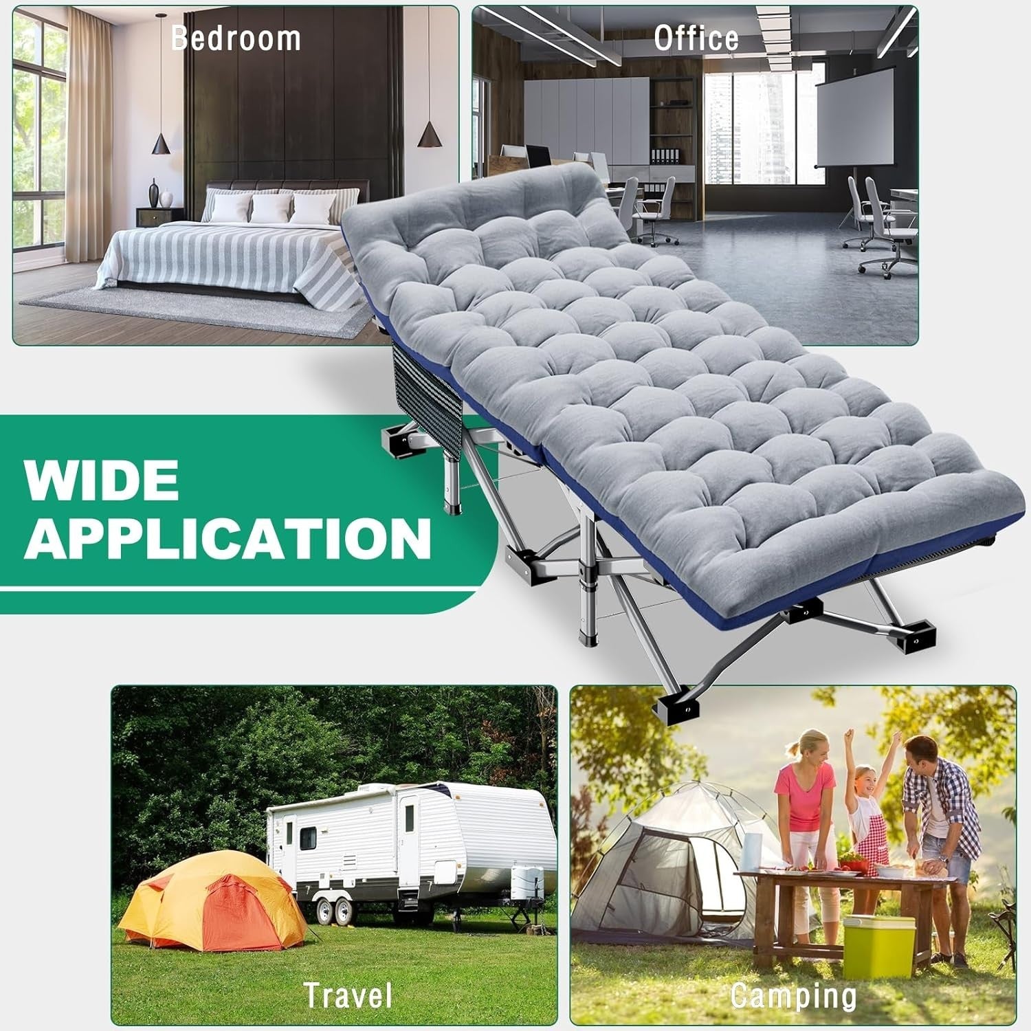 Folding Portable Camping Bed with Mattress | Heavy Duty 200kg Support - Kwikley