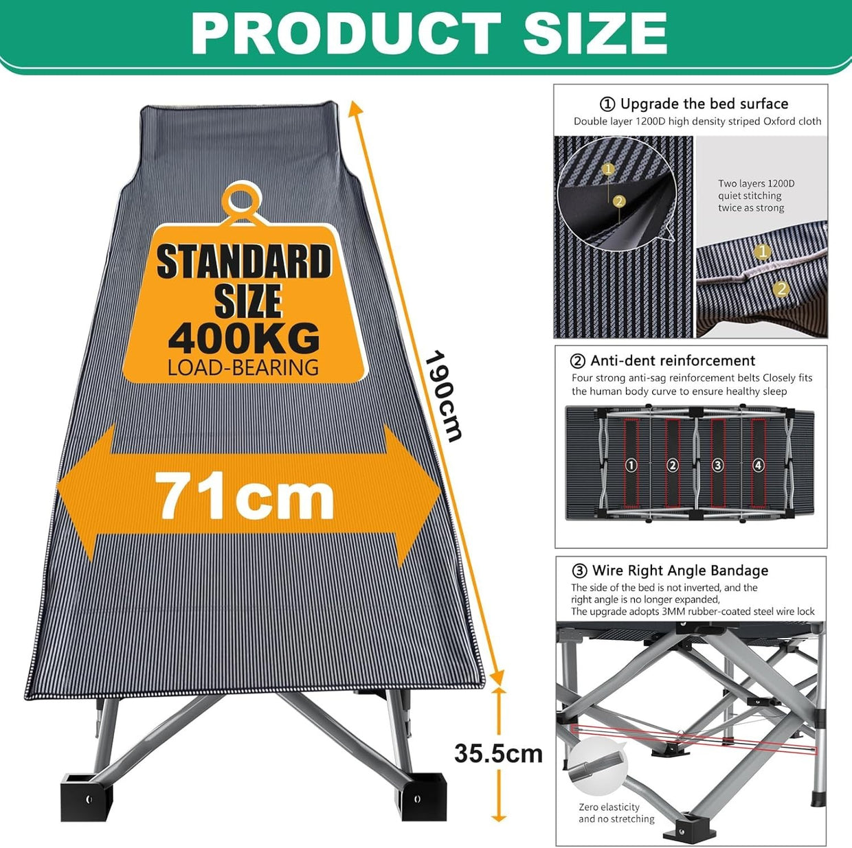Folding Portable Camping Bed with Mattress | Heavy Duty 200kg Support - Kwikley
