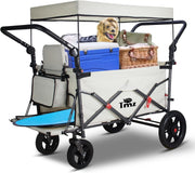 Folding Push Pull Wagon Cart 120kg Capacity w/ Canopy 2 Seats Expandable Front - Kwikley