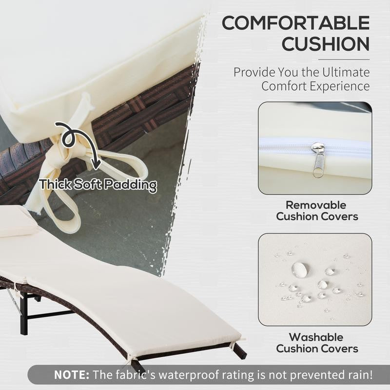 Folding Rattan Sun Lounger Outdoor Recliner Bed with Cushion Pillow - Kwikley