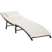 Folding Rattan Sun Lounger Outdoor Recliner Bed with Cushion Pillow - Kwikley