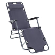 Folding Reclining Sun Lounger Chair Grey, Adjustable Camping Bed Cot - Kwikley