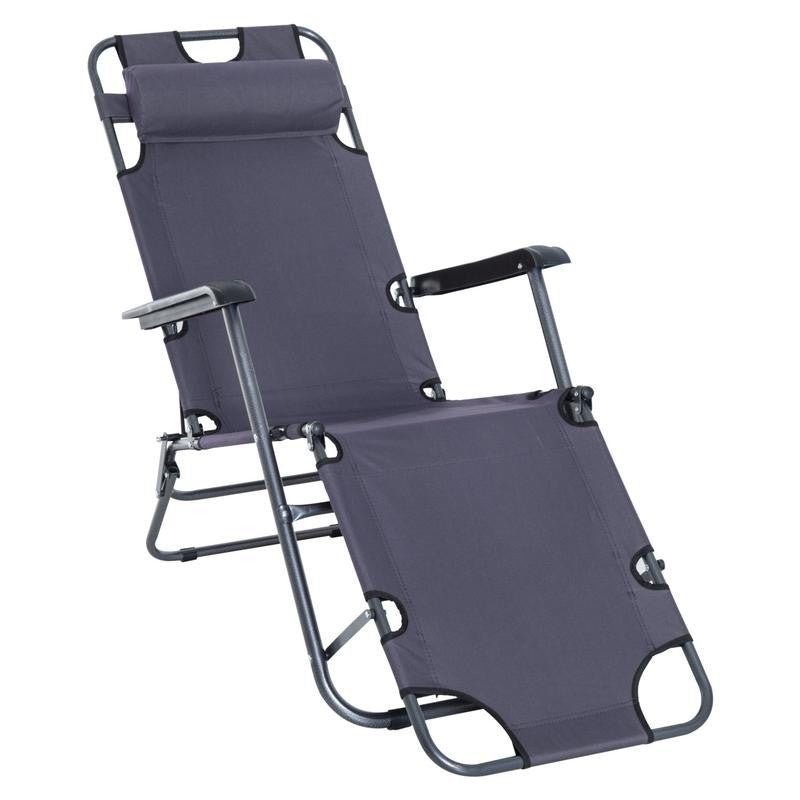 Folding Reclining Sun Lounger Chair Grey, Adjustable Camping Bed Cot - Kwikley