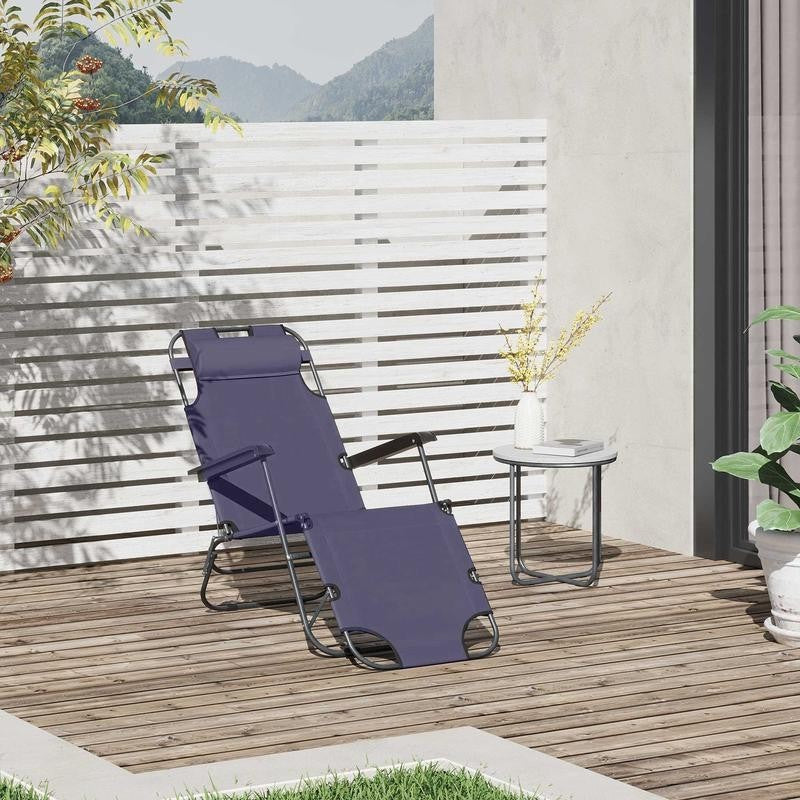 Folding Reclining Sun Lounger Chair Grey, Adjustable Camping Bed Cot - Kwikley