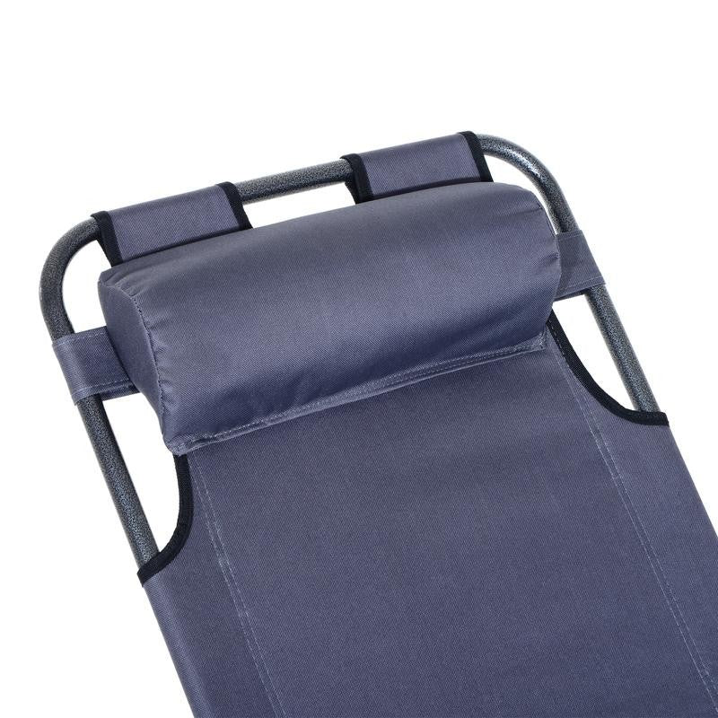 Folding Reclining Sun Lounger Chair Grey, Adjustable Camping Bed Cot - Kwikley