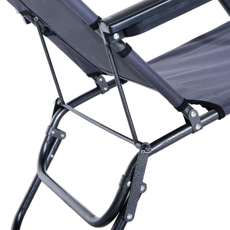 Folding Reclining Sun Lounger Chair Grey, Adjustable Camping Bed Cot - Kwikley